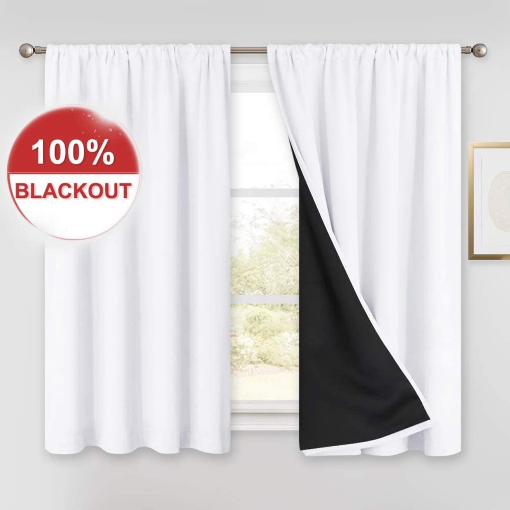 White Blackout Curtains - (52 W x 45 L, Pure White) 100% Black Out Curtains
